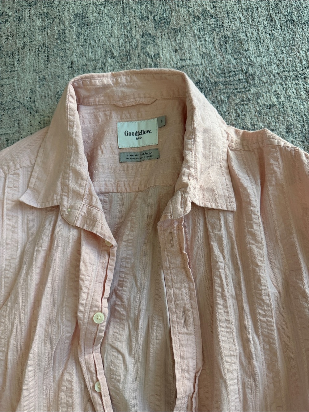 Goodfellow & Co Light Pink Short Sleeve Textured Button-Down Shirt - Picture 2 of 5